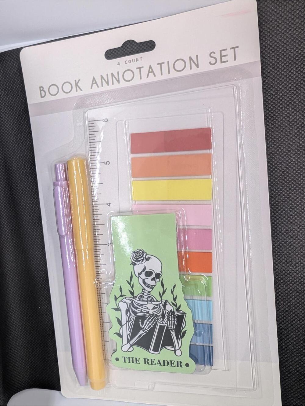 Book Annotation Set with Sticky Notes, Pens, and Ruler